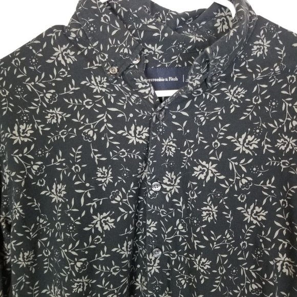 Abercrombie & Fitch Mens M Black Floral Long Sleev - Picture 2 of 8
